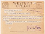 Telegram informing Jane Pratt of her nomination for U.S. House of Representatives Special Election